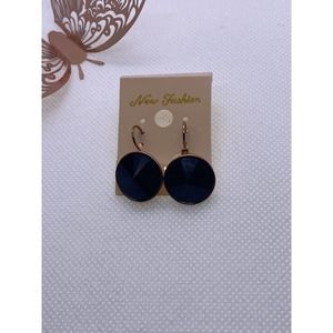 Pair Of Imitation Yellow Gold Black Onyx Cubic Zirconia CZ Dangle Earrings Set